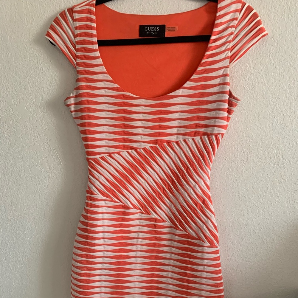 GUESS coral and white tight dress very flattering